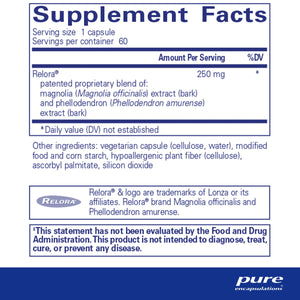 Ingredients: Relora 250mg