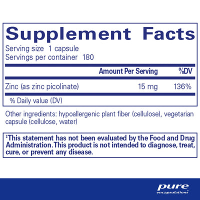 Ingredients: Zinc (as zinc picolinate) 