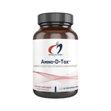 A white suppelment bottle that says designs for health Amino-D-Tox Amino acids for dextoxification support 90 vegetarian caps