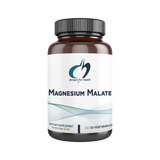 Image of a white supplement bottle that says designs for health magnesium malate dietary supplement 120 vegetarian capsules 