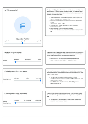 An example report showing different macronutrient metabolism