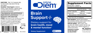 Supplement facts for Brain Support + 60c +++ listing ingredients including Citicoline, Methylcobalamin, Vitamin B12, Vitamin B12 Activated, Vitamin B12 Methylcobalamin