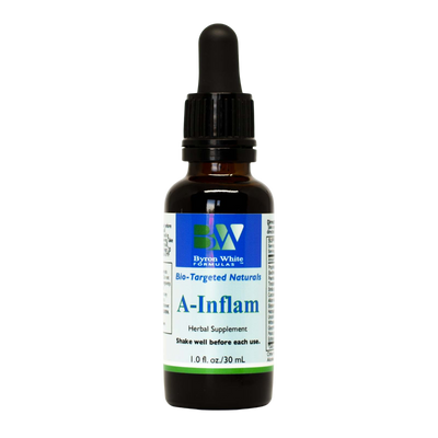 A Supplement bottle with the name A-Inflam by Byron White Formulas.