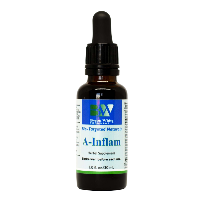 A Supplement bottle with the name A-Inflam by Byron White Formulas.
