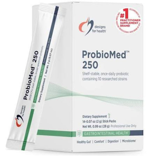 A Supplement box of 14 packets of ProbioMed 250 by Designs for Health 