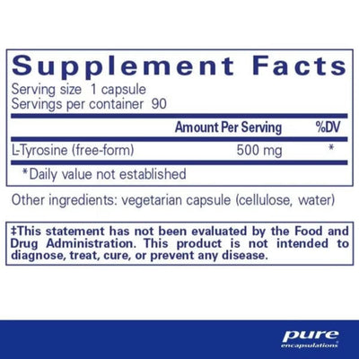 Text describing the ingredients; L-Tyrosine (Free-Form) 500mg.