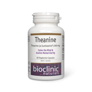 A Supplement container with the name Theanine (60 vcaps) by Bioclinic.