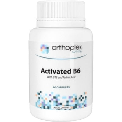 A Supplement container with the name Activated B6by Orthoplex White.