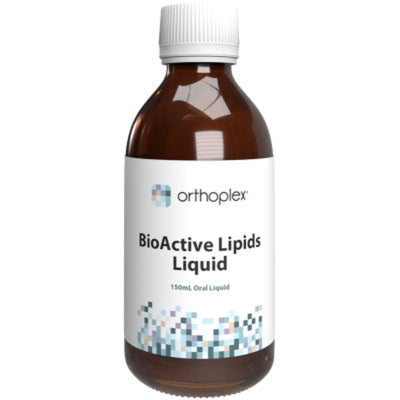A Supplement bottle with the name BioActive Lipids Liquid by Orthoplex White