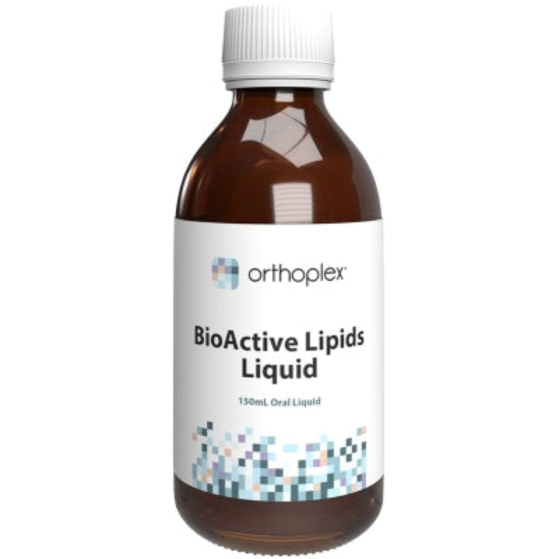 A Supplement bottle with the name BioActive Lipids Liquid by Orthoplex White