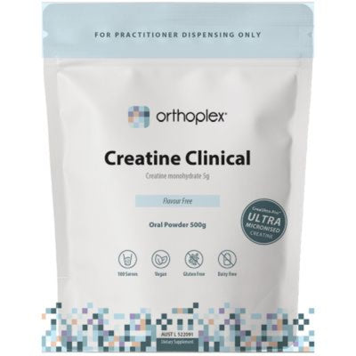 A Supplement pouch with the name Creatine Clinical by Orthoplex.