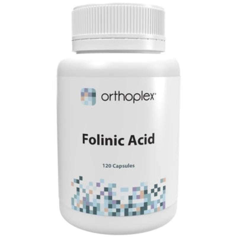 A Supplement container with the name Folinic Acid by Orthoplex White