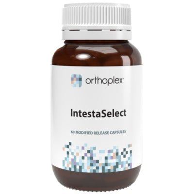 A Supplement container with the name IntestaSelect by Orthoplex White
