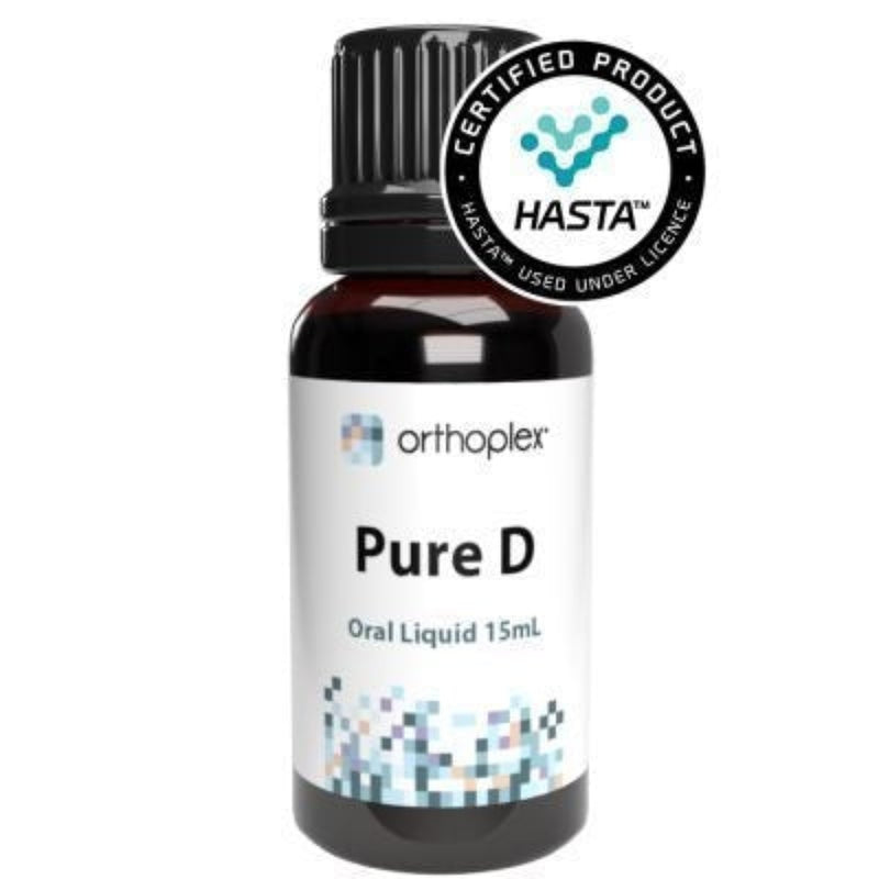 A Supplement bottle with the name Pure D by Orthoplex White 