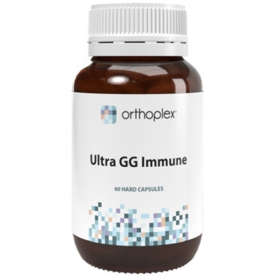 A Supplement container with the name Ultra GG Immune (60 Caps) by Orthoplex White. 