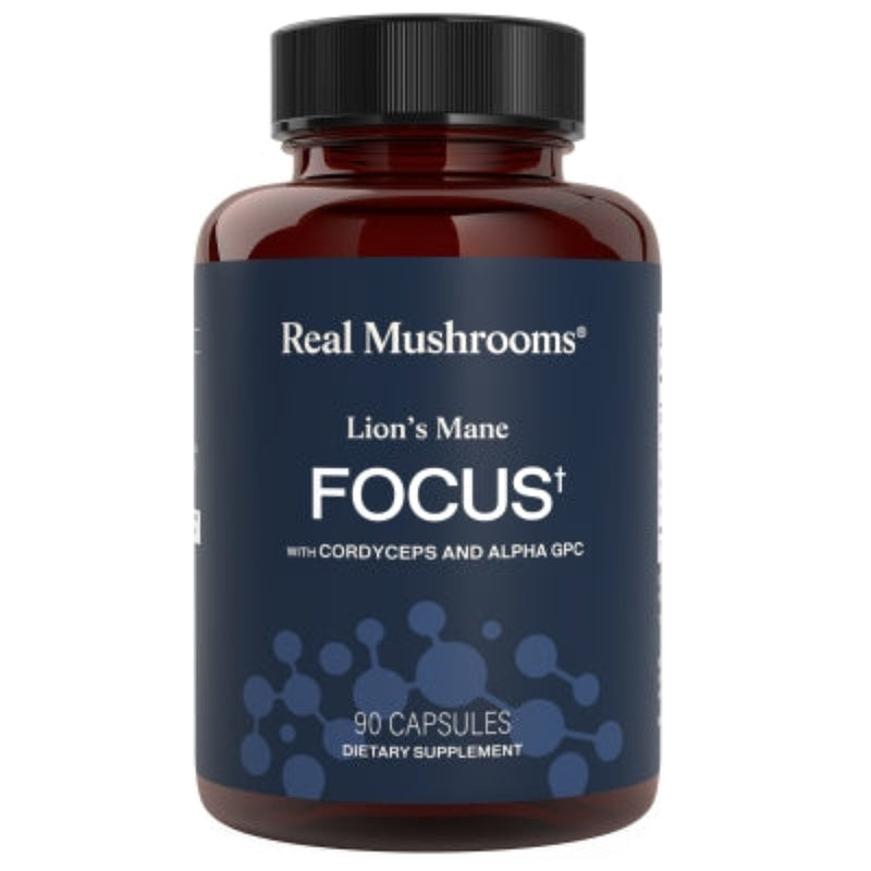 A Supplement container with the name Lion's Mane Focus by Real Mushroom