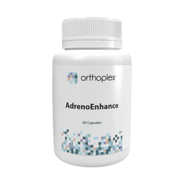 A Supplement container with the name AdrenoEnhance by Oplex White
