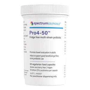 A Supplement container with the name Pro4-50  (60 caps) by Spectrumceuticals.