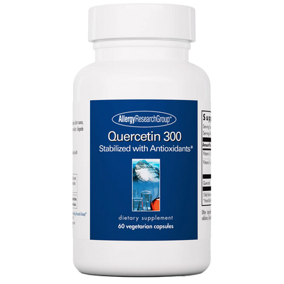 A supplement container with the name Quercetin 300 by Allergy Research Group.