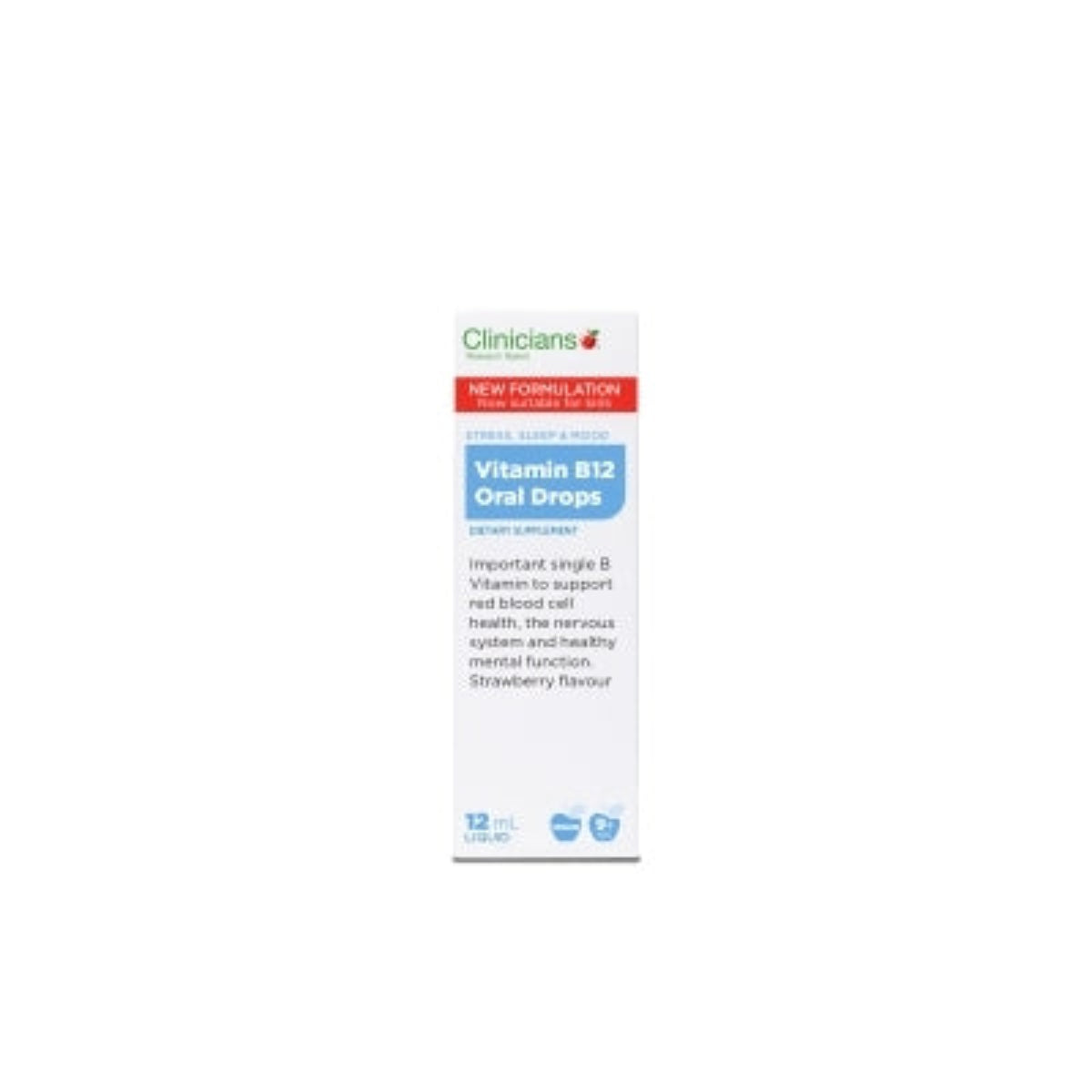 A Supplement container with the name Vitamin B12 Oral Drops by Clinicians 