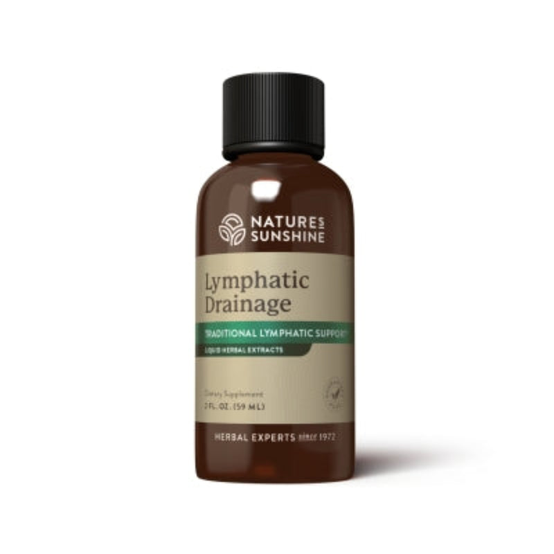 A Supplement container with the name Lymphatic Drainage by Natures Sunshine.