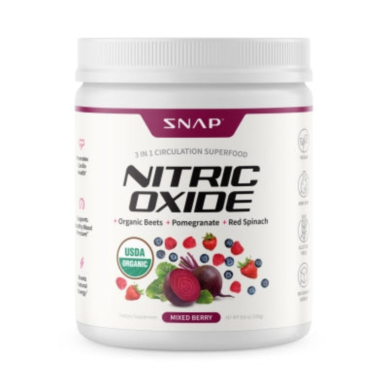 A Supplement container with the name Nitric Oxide Organic Beets by Snap Supplements