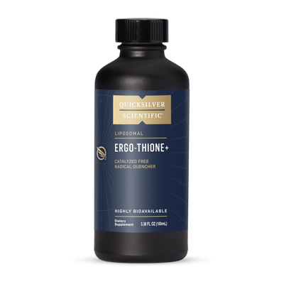 A Supplement bottle with the name Ergo-Thione+ by Quicksilver.