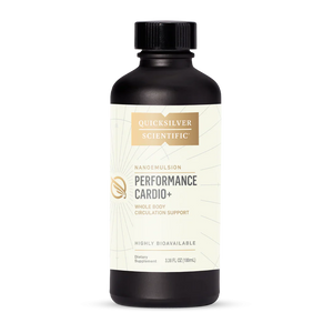 A supplement bottle with the name Perfomance Cardio+ by QuickSilver