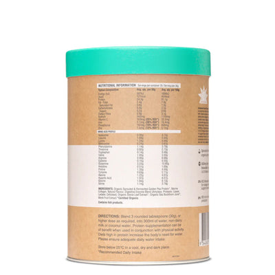 image of RAW Protein Collagen Plus Vanilla Maple 450g contents 1200x1200

Organic sprouted & Fermented Golden Pea, Protein, Marine Collagen, Natural Flavour, Digestive Enzyme Blend, Amylase, Protease, Lipase, Lactase, Cellulase, Organic Stevia Leaf Extract, Wildcrafted sea Buckthorn Juice, Monk Fruit Extract