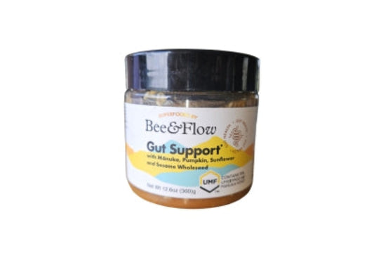 A Supplement container with the name Gut Support by Bee_7_Flow_Manuka