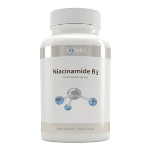 an image of a white supplement bottle that says niacinamide B3 Nicotinamide 250mg 