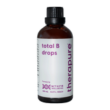 A supplement bottle with the name Total B Drops by Therapure.