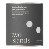 A Supplement container with the name Marine Collagen Vanilla by Two Islands.