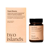 A Supplement container with the name Super beauty by Two Islands.