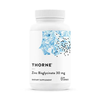 A Supplement container with the name Zinc Bisglycinate (30mg)by Thorne.