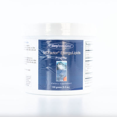 A Supplement container with the name NTFactor EnergyLipids by Allergy Research Group.