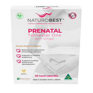 A Supplement container with the name Prenatal Trimester One with Ginger by NaturoBest
