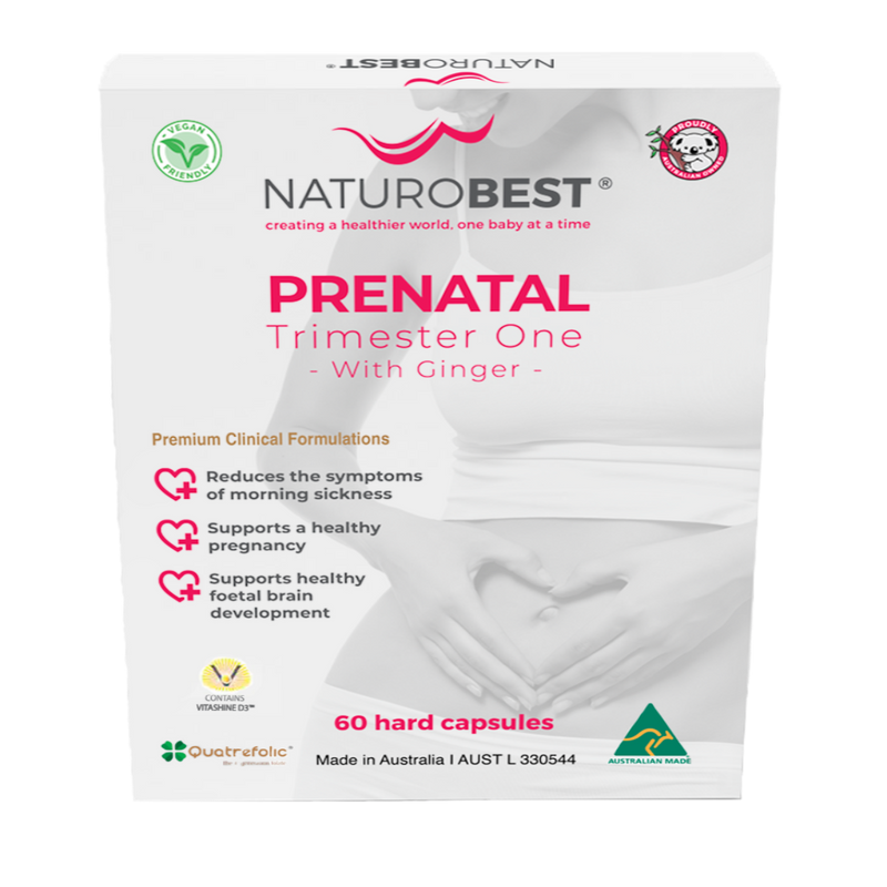 A Supplement container with the name Prenatal Trimester One with Ginger by NaturoBest