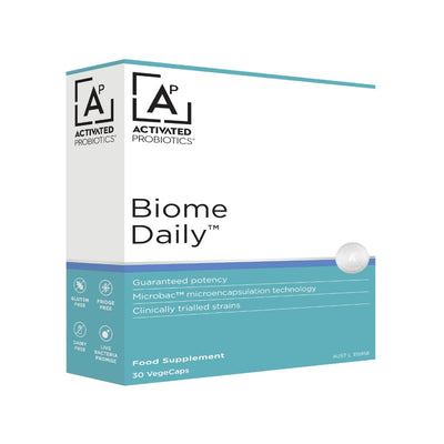 Box of a probiotic called Biome Daily