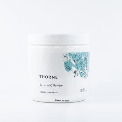 A Supplement container with the name Buffered C Powder by Thorne.