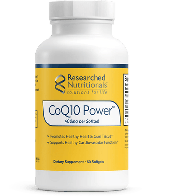 An image of a supplement called Coq10 Power by Researched Nutritionals