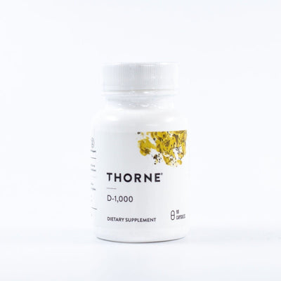 A Supplement container with the name D-1,000 by Thorne.