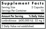 Text listing the ingredients including Lumbrokinase