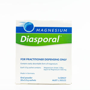 A Supplement box with the name Magnesium Diasporal (20 sachets) by Bio-Practica.